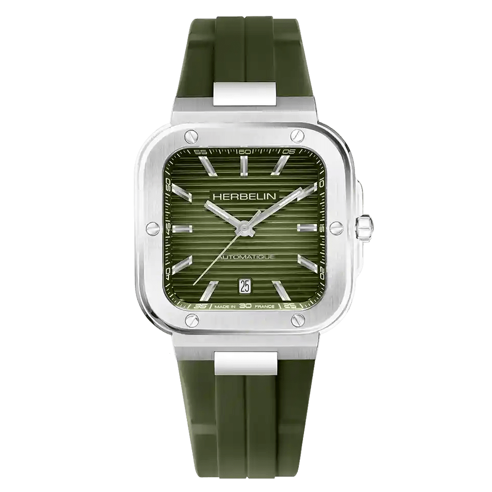HERBELIN Cap Camarat Silver Dial and Green Rubber 39mm Men's Watch | 1646A116CK | TIME Watches