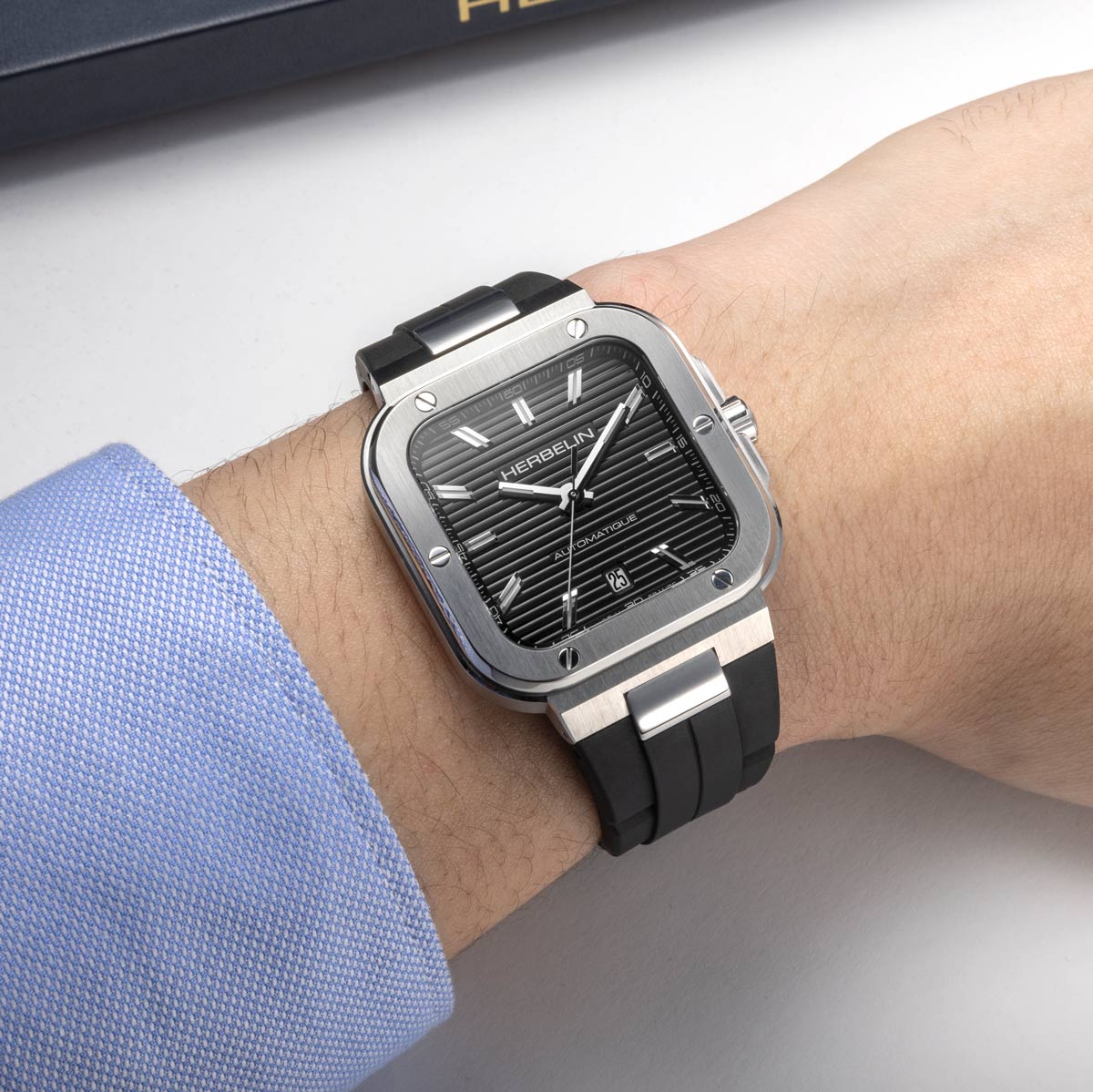 HERBELIN Cap Camarat Square Automatic Steel and Black 39mm Men's Watch | 1646A14CA | TIME Watches