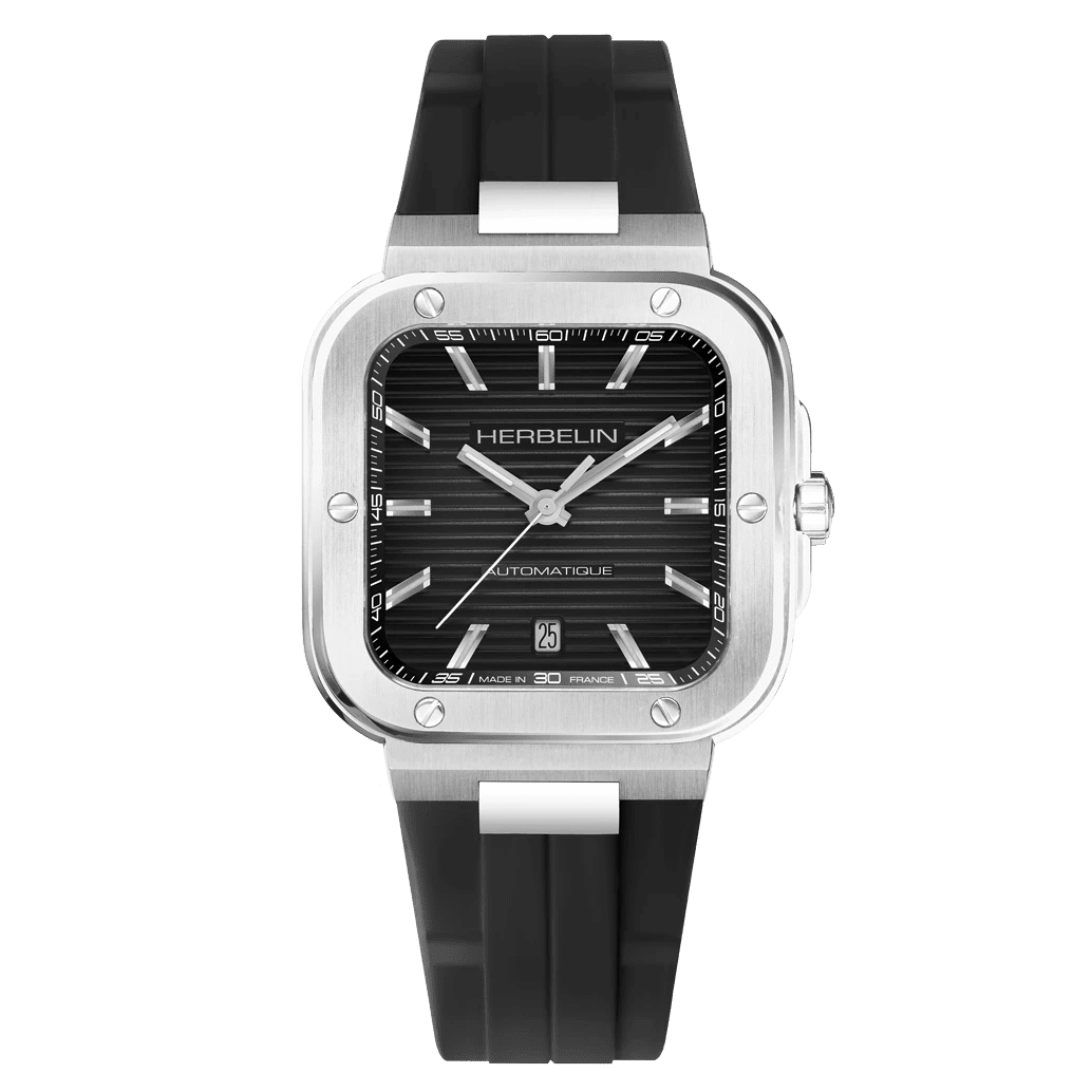 HERBELIN Cap Camarat Square Automatic Steel and Black 39mm Men's Watch | 1646A14CA | TIME Watches