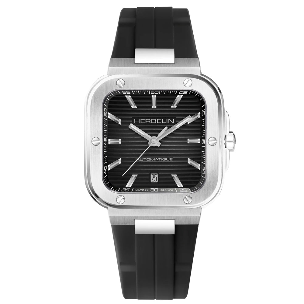 HERBELIN Cap Camarat Square Automatic Steel and Black 39mm Men's Watch | 1646A14CA | TIME Watches