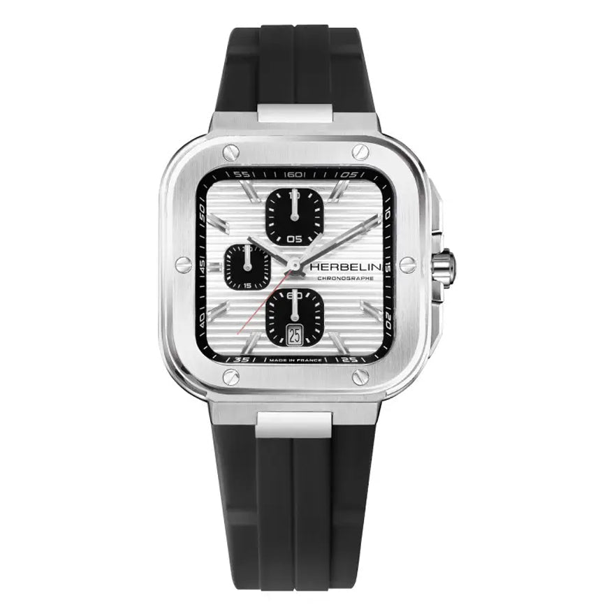 HERBELIN Cap Camarat Square Chrono Steel and Black Fkm 40mm Men's Watch | 35646A42CA | TIME Watches
