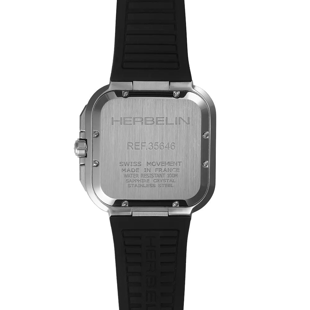 HERBELIN Cap Camarat Square Chrono Steel and Black Fkm 40mm Men's Watch | 35646A42CA | TIME Watches