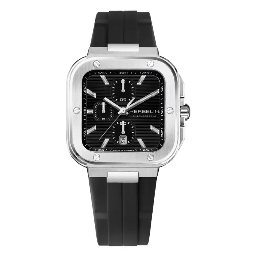 HERBELIN Cap Camarat Square Chronograph Black and Black Fkm 40mm Men's Watch | 35646A14CA | TIME Watches