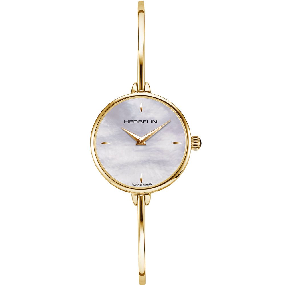 HERBELIN Fil Round Quartz Yellow Gold and White Mother of Pearl 26mm Women's Watch | 17206/BP19 | TIME Watches