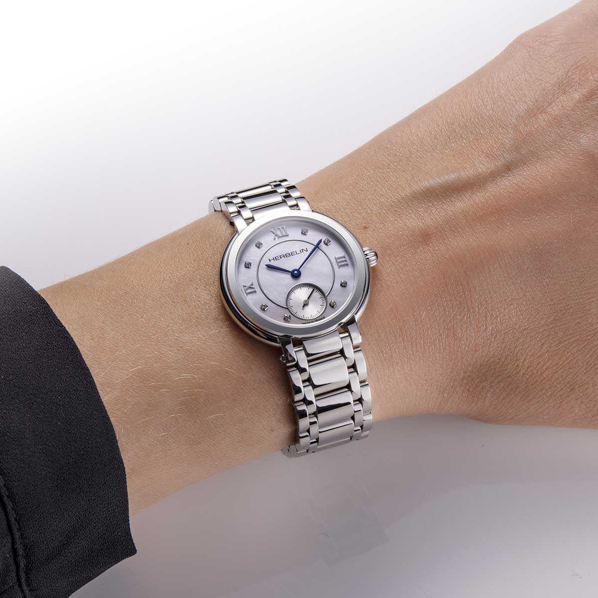 HERBELIN Galet Small Seconds Steel and Mother of Pearl 32mm Women's Watch | 10630B89 | TIME Watches
