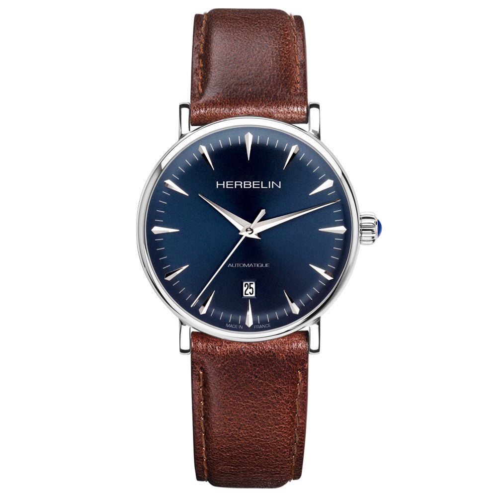 HERBELIN Inspiration Automatic Blue and Brown Leather 40mm Unisex Watch | 1647/AP15BR | TIME Watches