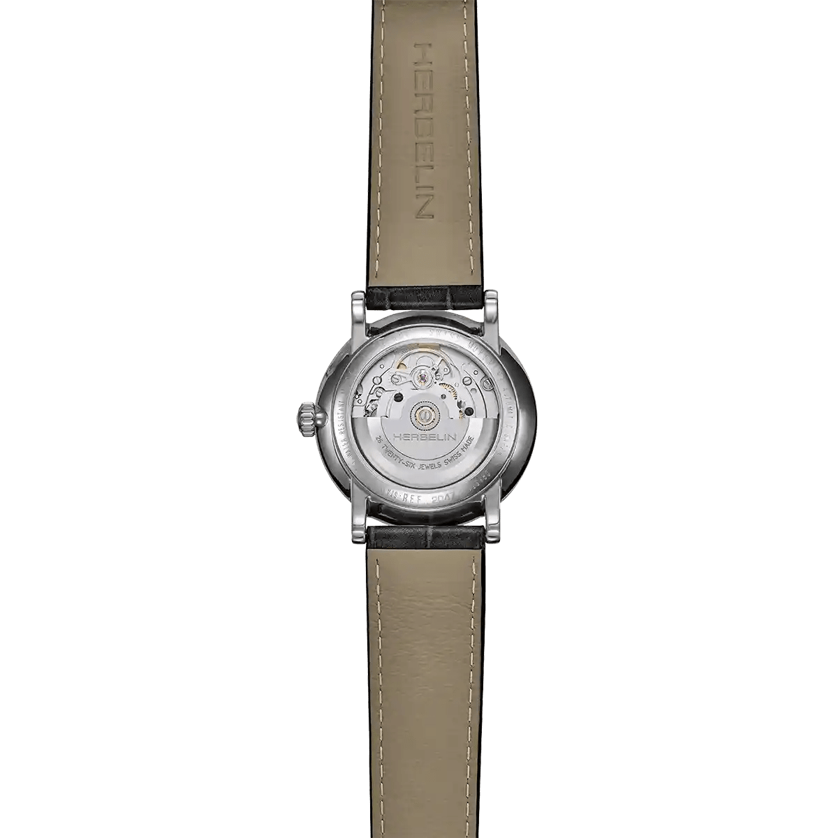 HERBELIN Inspiration Automatic Steel / Silver Dial / Black Leather 38mm Unisex Watch | 2047AP08 | TIME Watches