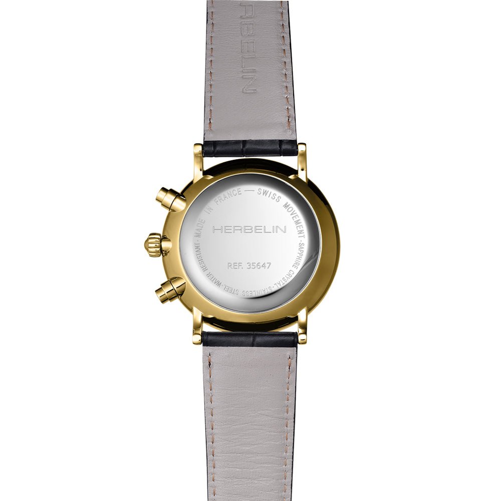 HERBELIN Inspiration Chronograph Gold and Black Leather 40mm Men's Watch | 35647P14 | TIME Watches