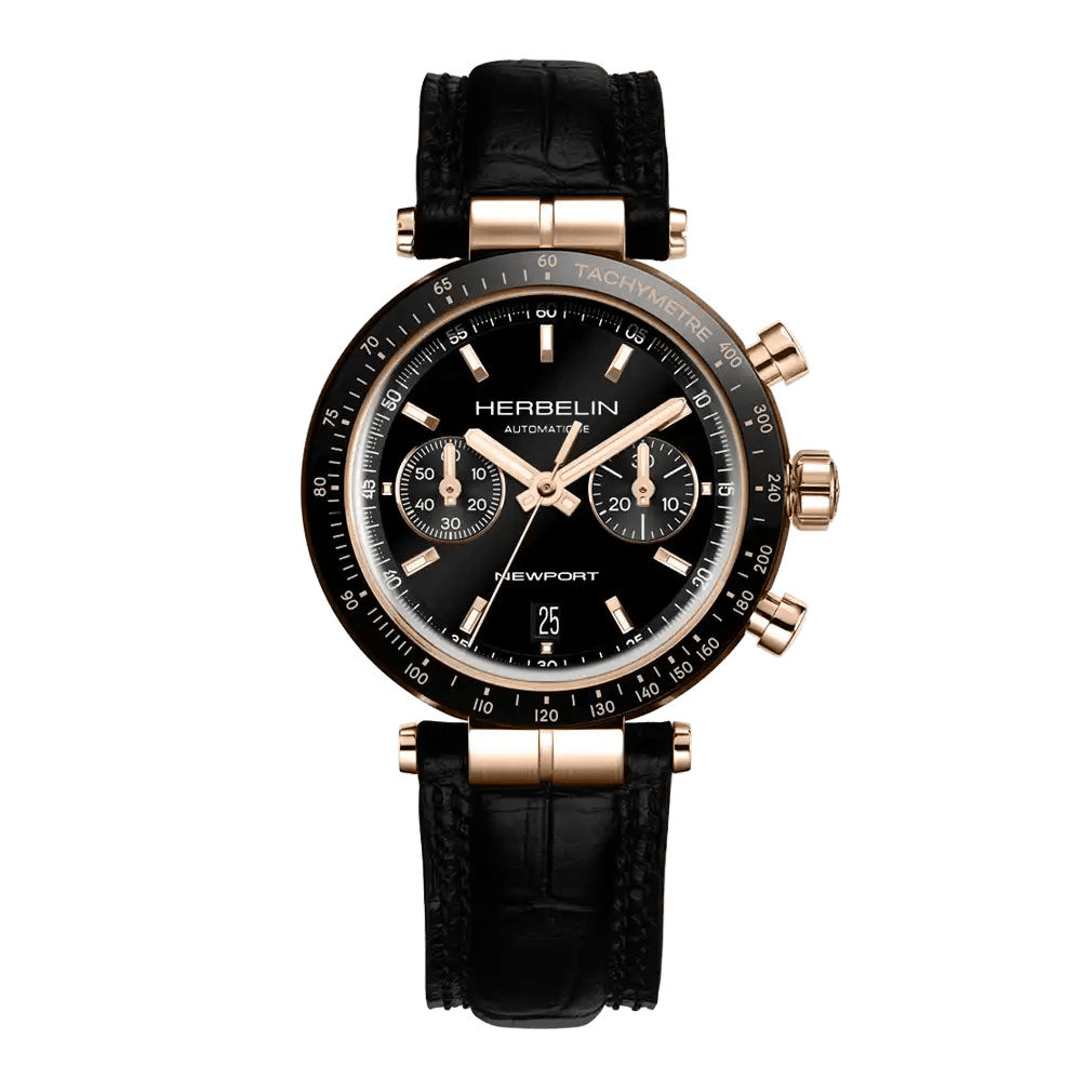 HERBELIN Newport Automatic Chronograph Black and Rose Gold 42mm Men's Watch | 256TRCN14 | TIME Watches