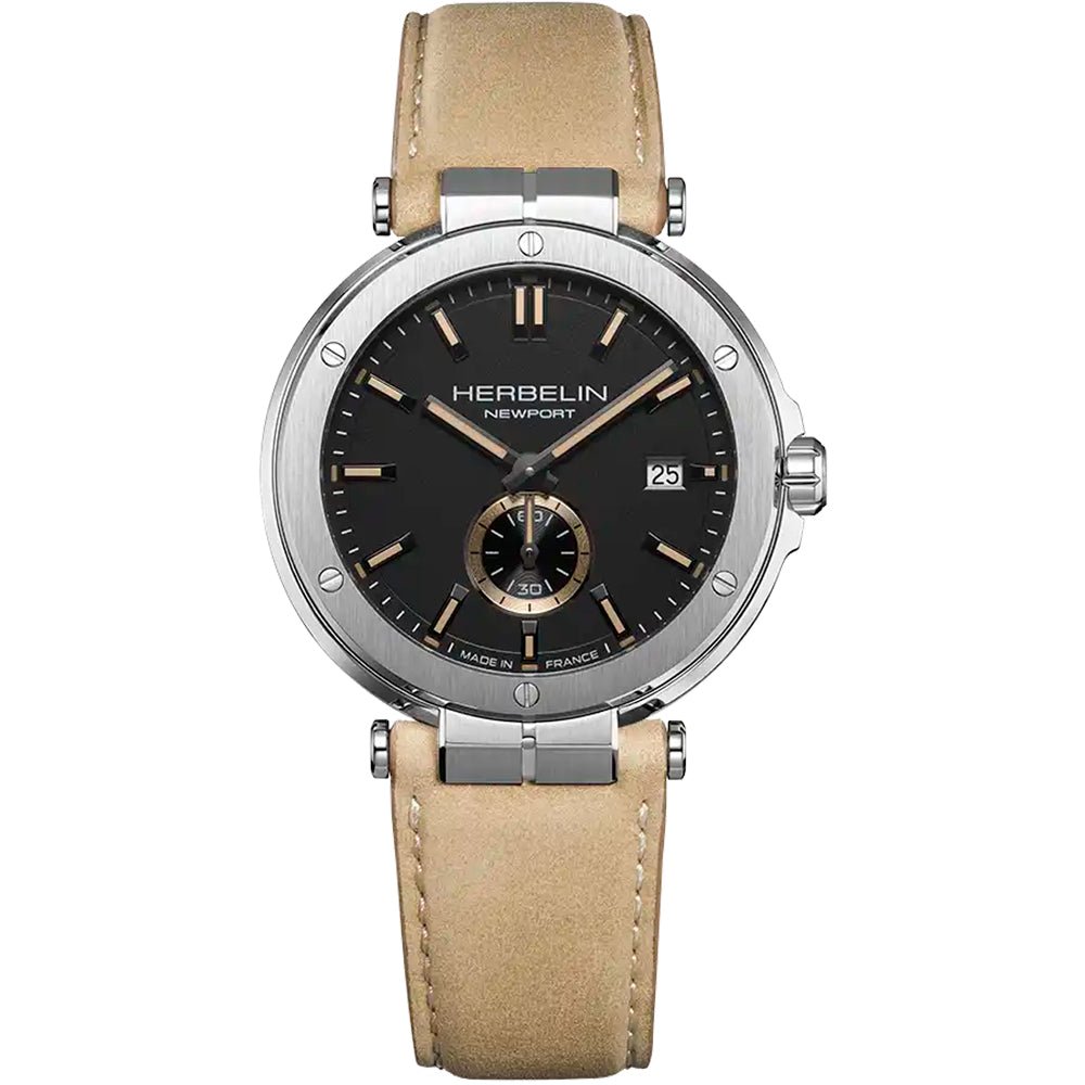 HERBELIN Newport Black and Beige Leather 45mm Men's Watch | 18389A24SA | TIME Watches