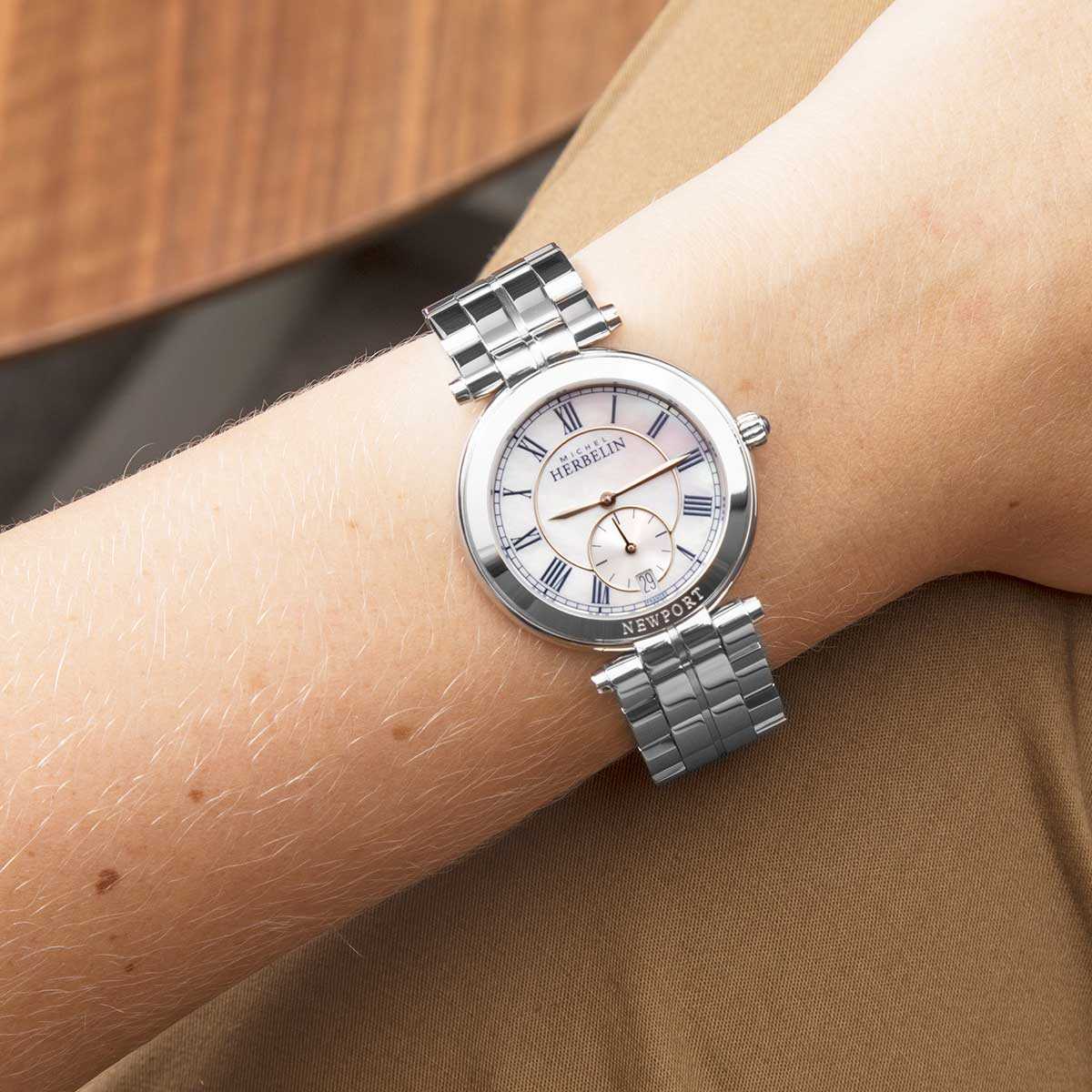 HERBELIN Newport Chronograph Steel / Blue / Steel Bracelet 34mm Women's Watch | 18384/B29 | TIME Watches