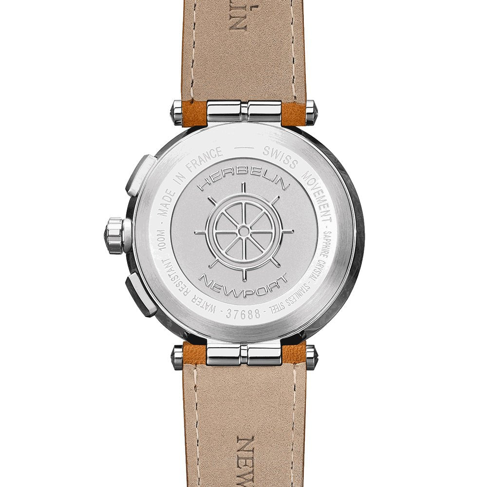 HERBELIN Newport Chronograph Steel / Blue / Tan Leather 43mm Men's Watch | 37688A35GD | TIME Watches