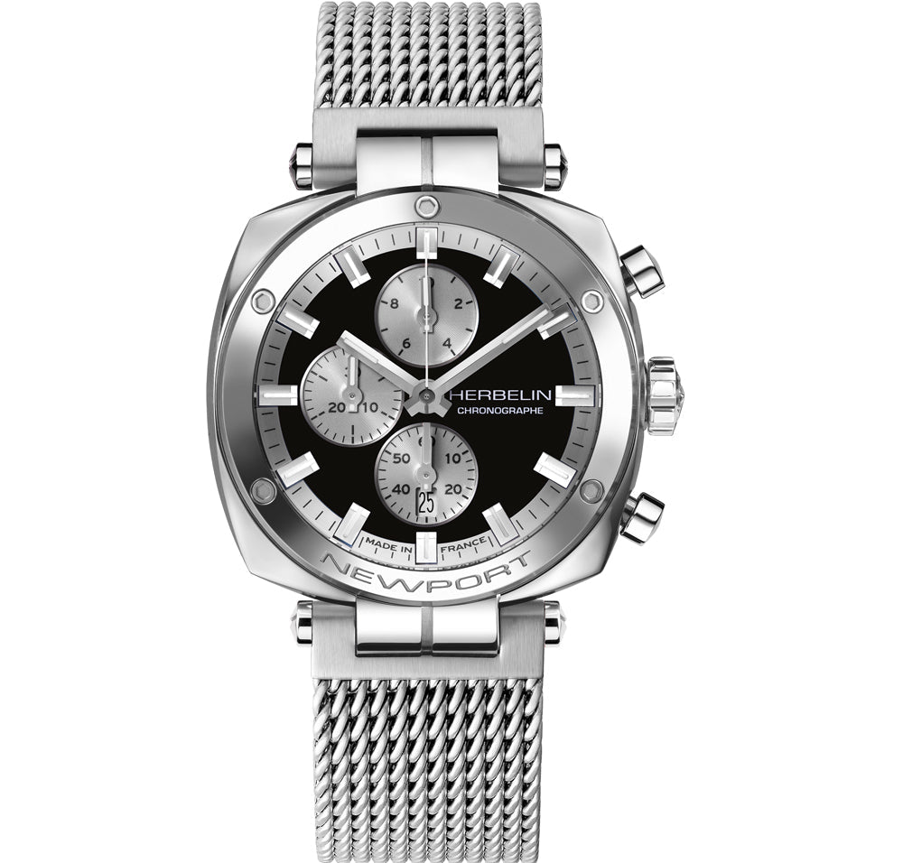 HERBELIN Newport Heritage Chronograph Milanese Mesh 42mm Men's Watch | 35664AP24B | TIME Watches