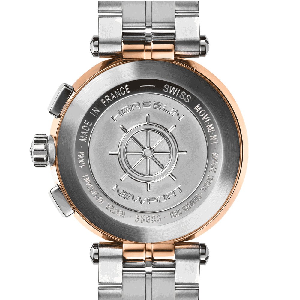 HERBELIN Newport Lady Chronograph Steel / Rose Gold / Mother of Pearl Diamond Dial / Steel Bracelet 34mm Women's Watch | 35688/BTR89 | TIME Watches