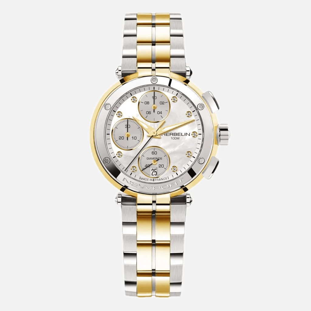 HERBELIN Newport Lady Chronograph Two - tone / Mother of Pearl Diamond Dial 34mm Women's Watch | 35688BT89 | TIME Watches