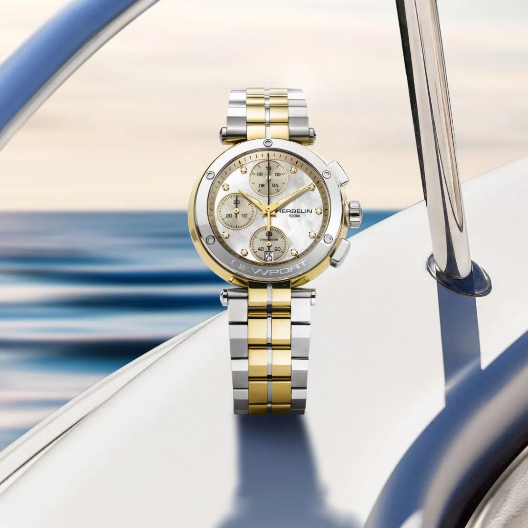 HERBELIN Newport Lady Chronograph Two - tone / Mother of Pearl Diamond Dial 34mm Women's Watch | 35688BT89 | TIME Watches