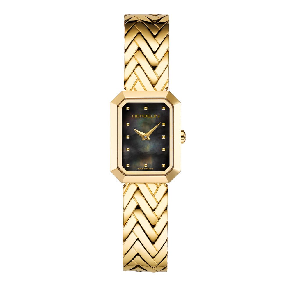 HERBELIN Octagon Chevrons Gold and Black Mother of Pearl 26mm Women's Watch | 17446BP49 | TIME Watches