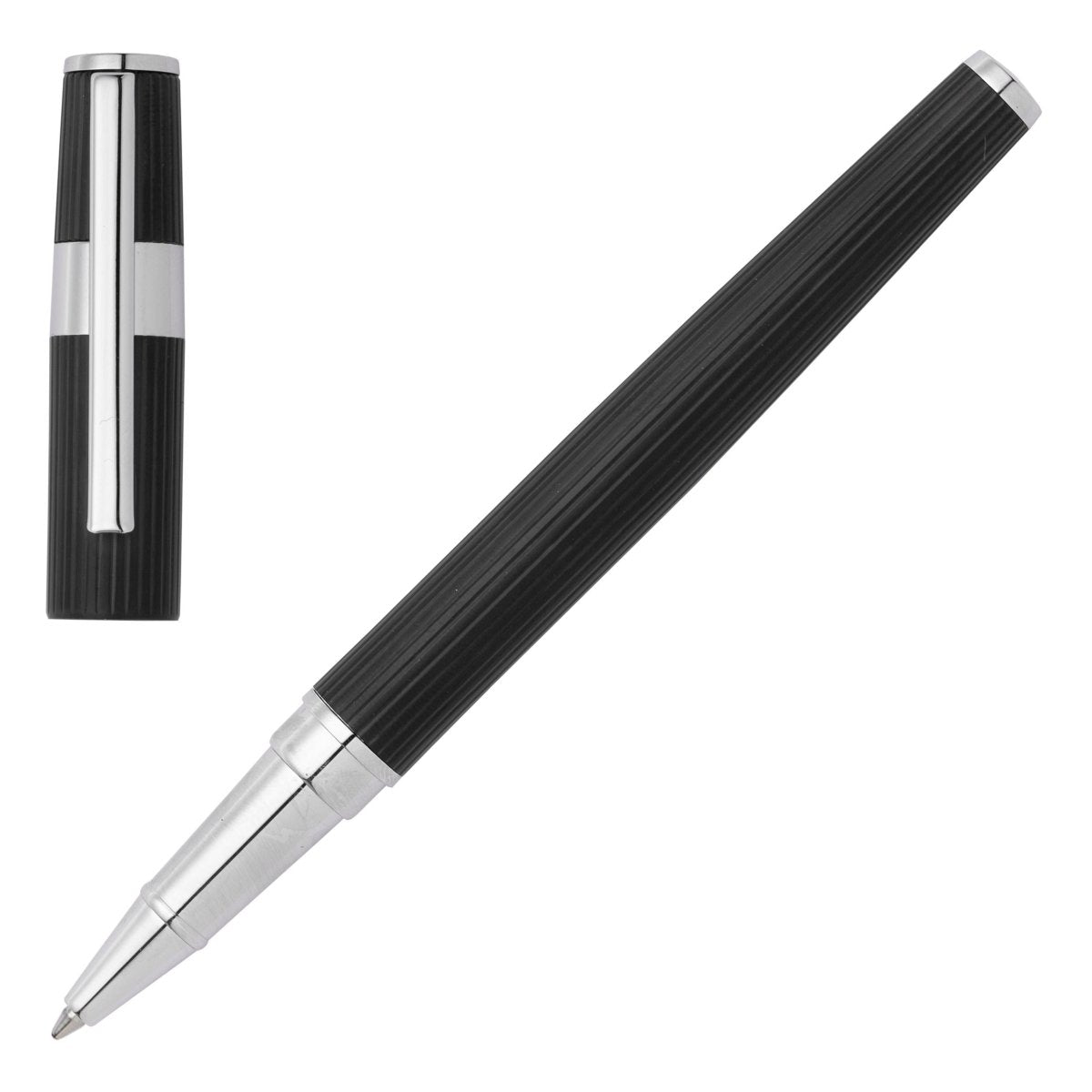 HUGO BOSS Gear Pinstripe Black / Chrome Rollerball Pen | HSV2855A | TIME Watches