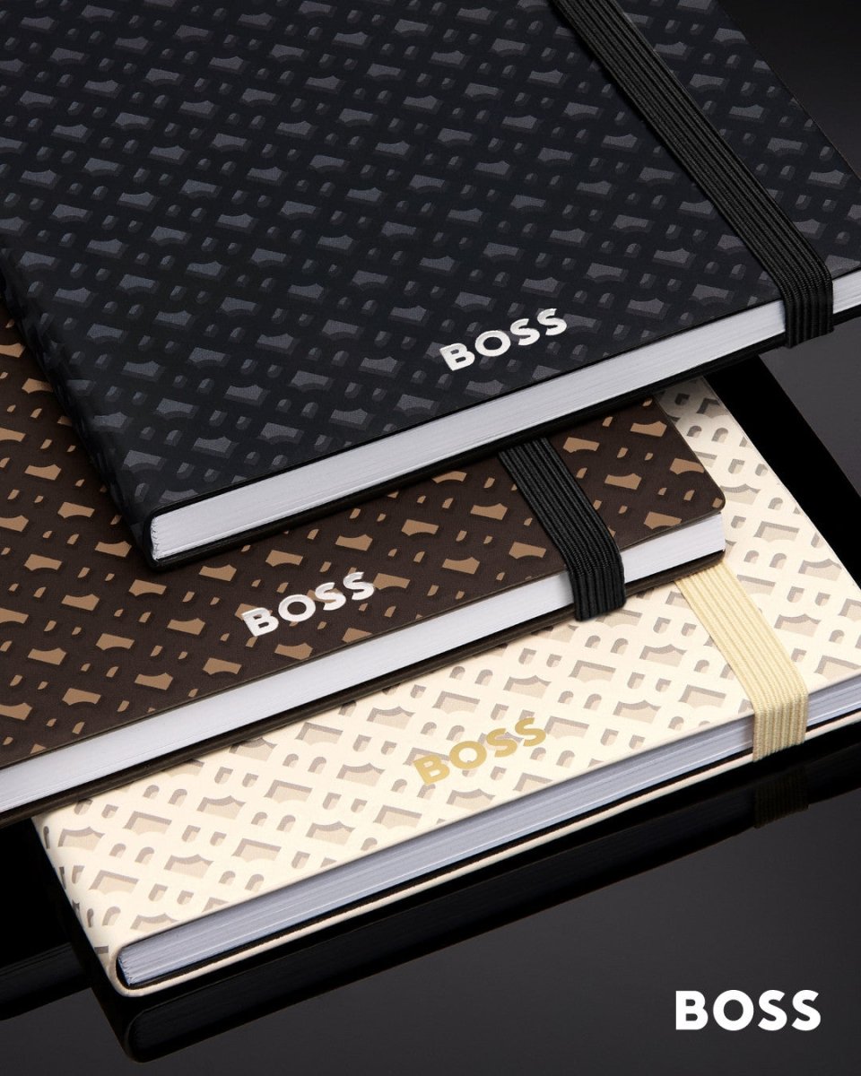 HUGO BOSS Monogram Grey Lined A5 Notebook | HNH412JL | TIME Watches