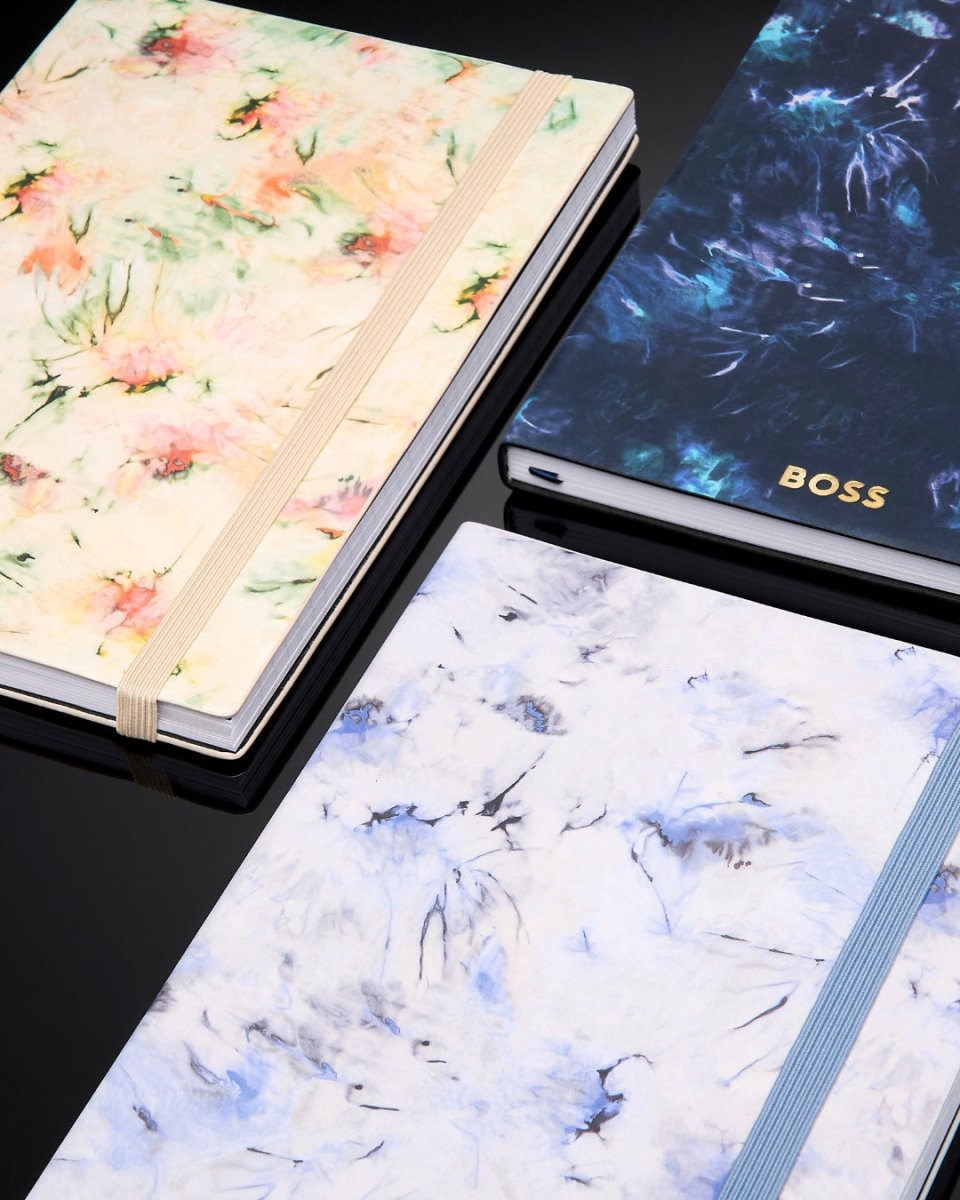 HUGO BOSS Tie - dye Flower Navy Lined A5 Notebook | HNH418NL | TIME Watches