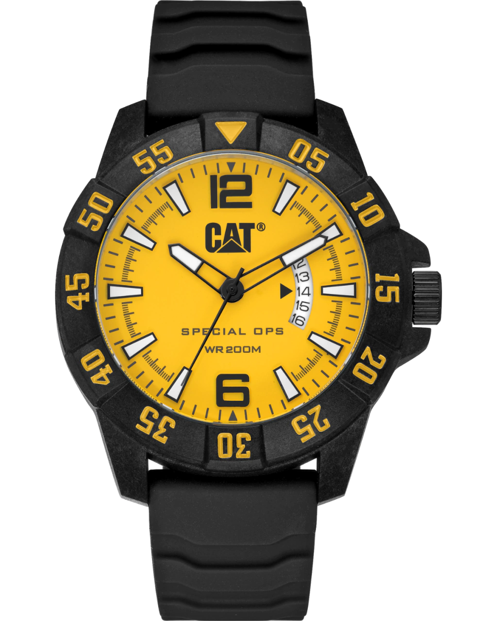 CAT Special Ops Yellow Dial Calendar Black & White Leather Men’s Watch | K4.121.21.731