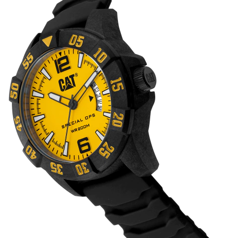 CAT Special Ops Yellow Dial Calendar Black & White Leather Men’s Watch | K4.121.21.731