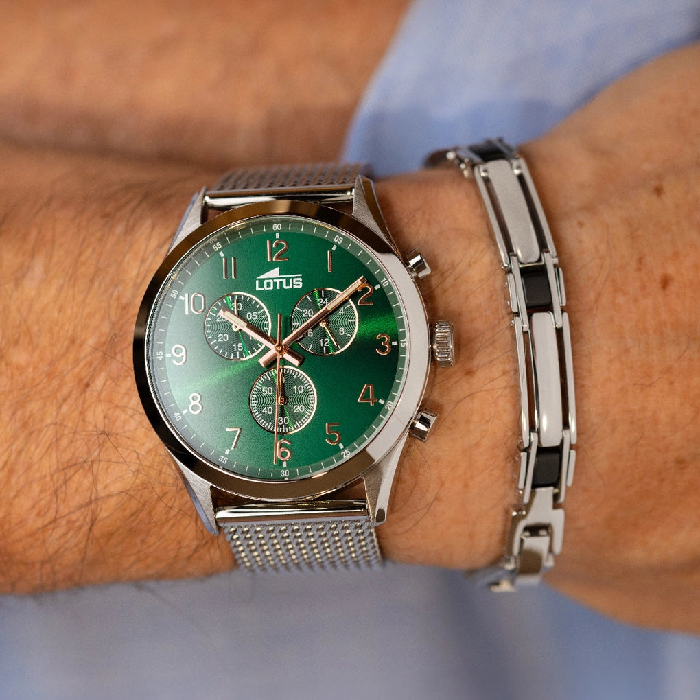 Lotus Minimalist Green & Stainless Steel Men's Watch | 18637/2