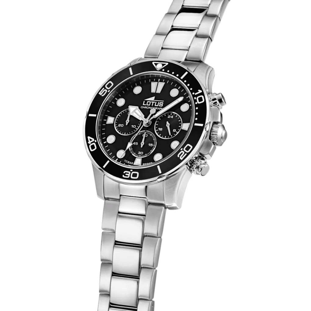 Lotus Excellent Black Dial Chronograph Stainless Steel Men’s Watch | 18756/3