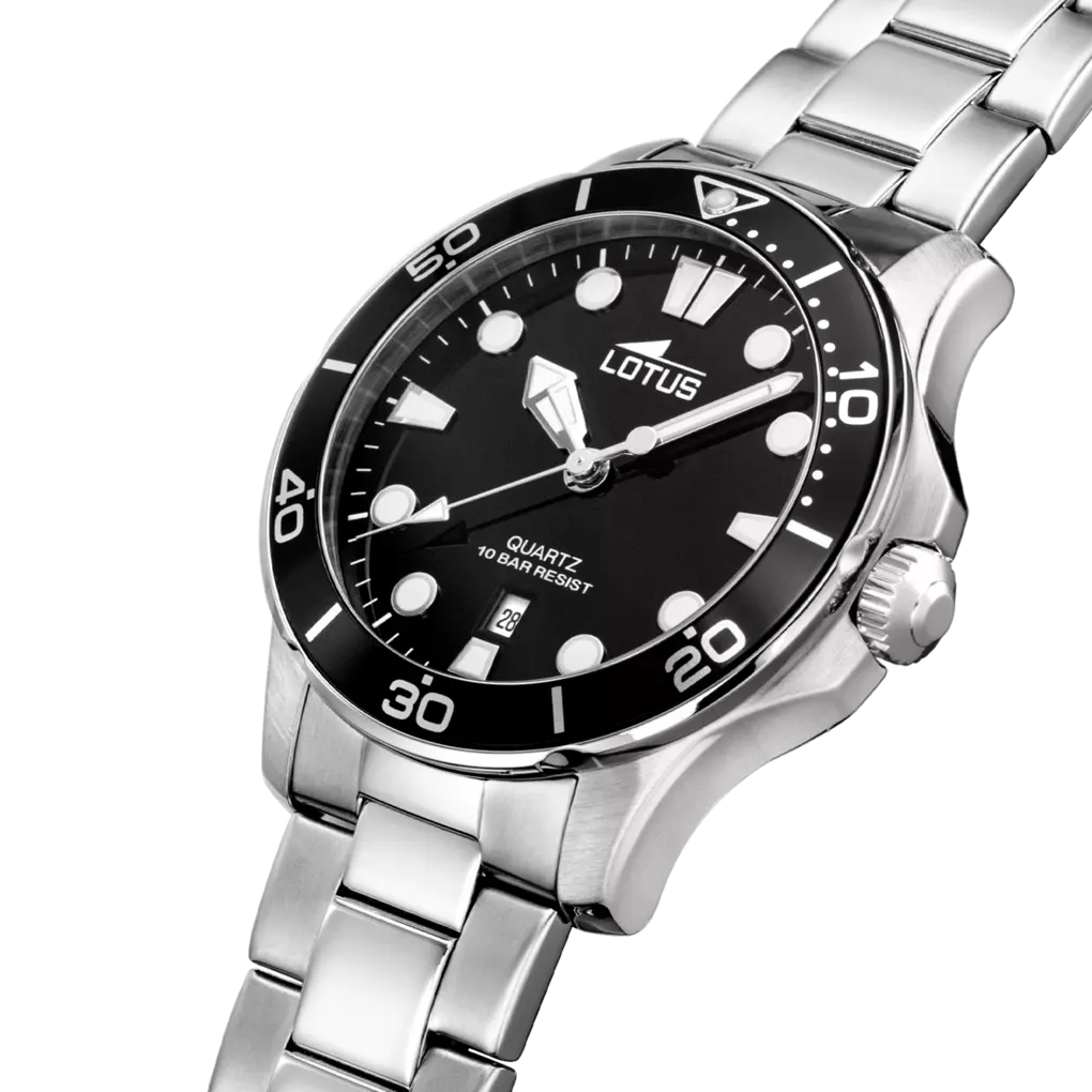 Lotus Excellent Black Dial Stainless Steel Men’s Watch | 18759/3