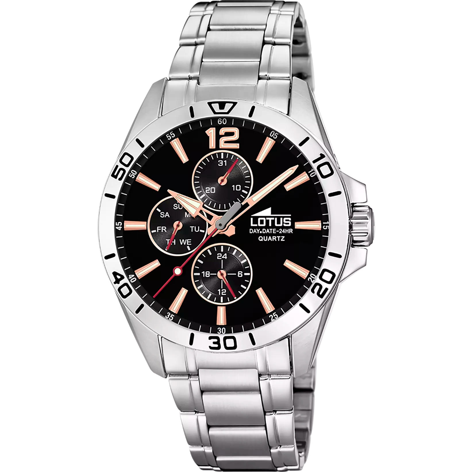 Lotus Multifunction GTS 42mm Black Dial Stainless Steel Men's Watch | 18812/6