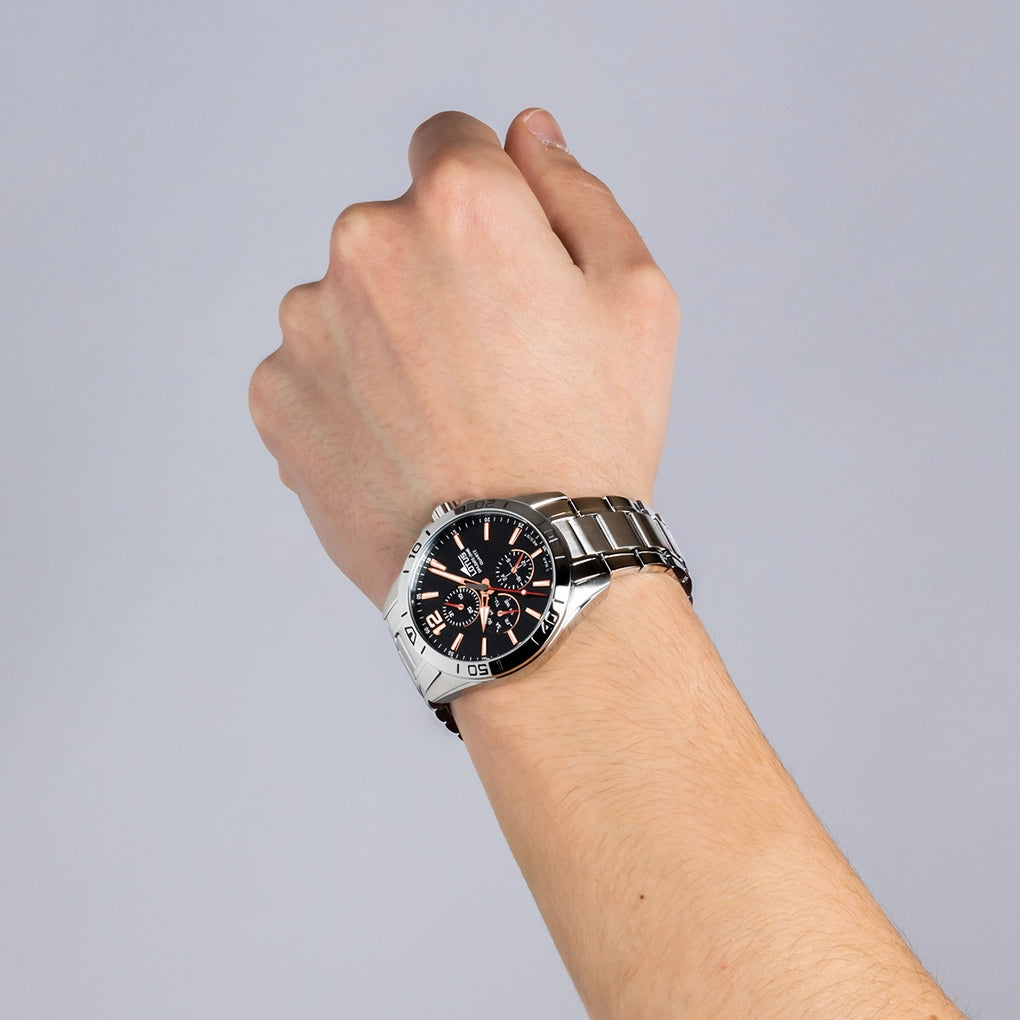 Lotus Multifunction GTS 42mm Black Dial Stainless Steel Men's Watch | 18812/6