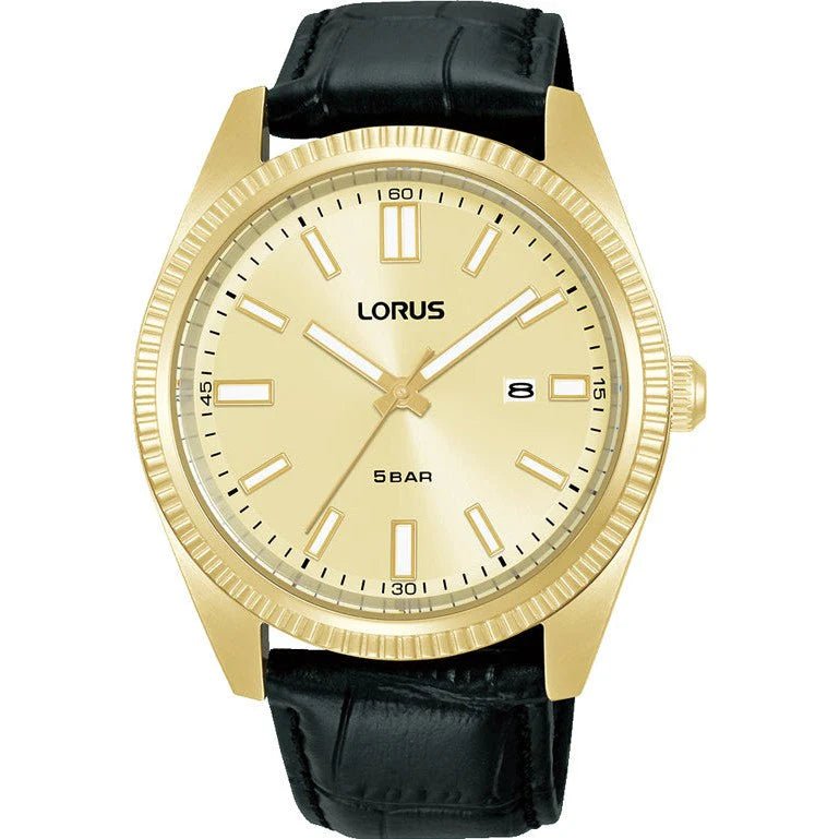 Lorus Black Leather Three-Hands Men's Watch | RH976QX9 | Time Watch Specialists