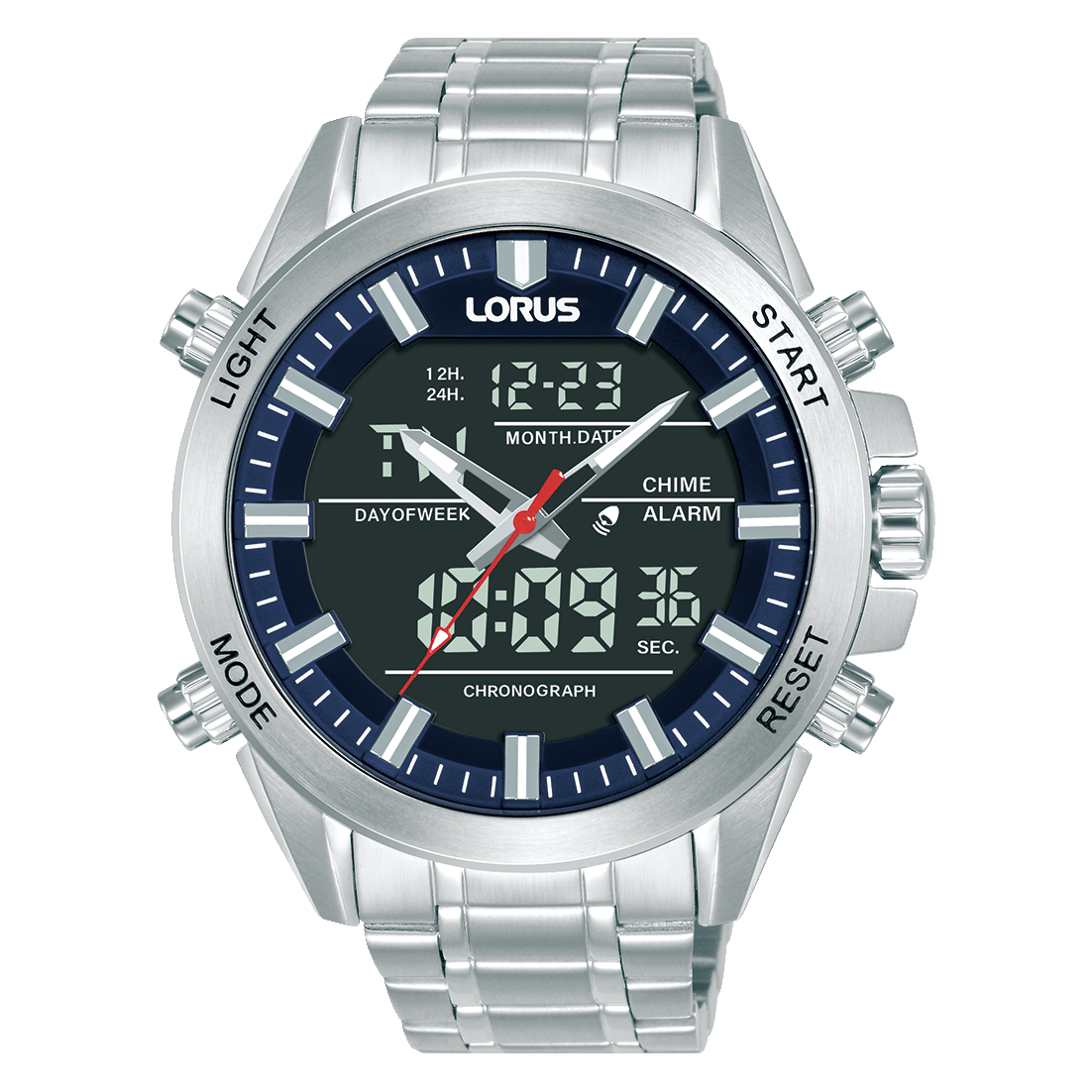 Lorus Blue Black Ana Digi Dial Stainless Steel Men's Watch | RW665AX9 | TIME Watches