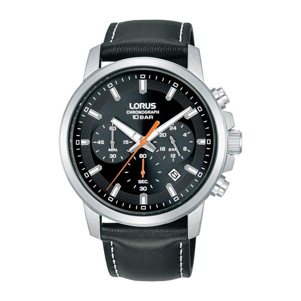 Lorus Chronograph Black Leather Strap Men's Watch | RT331KX9 | Time Watch Specialists