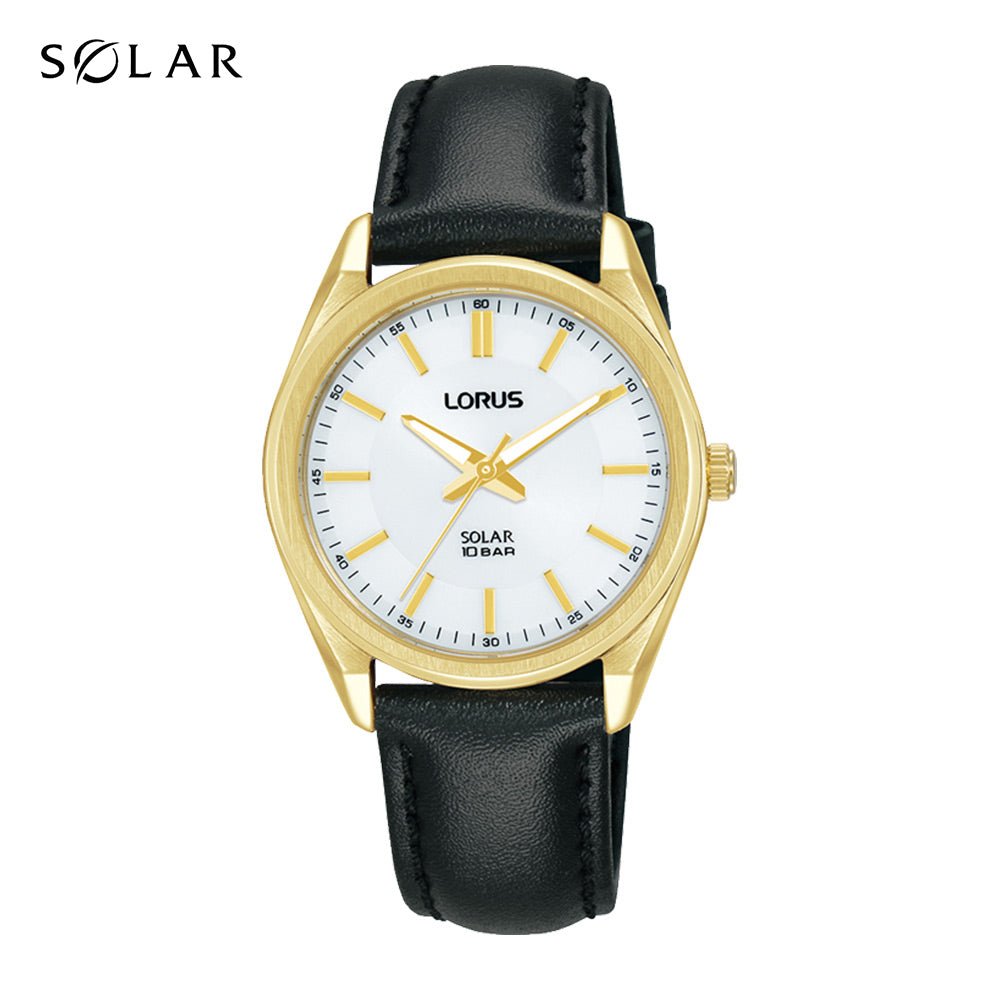 Lorus White Sunray Dial Black Leather Strap Woman's Watch | RY518AX9 | Time Watch Specialists