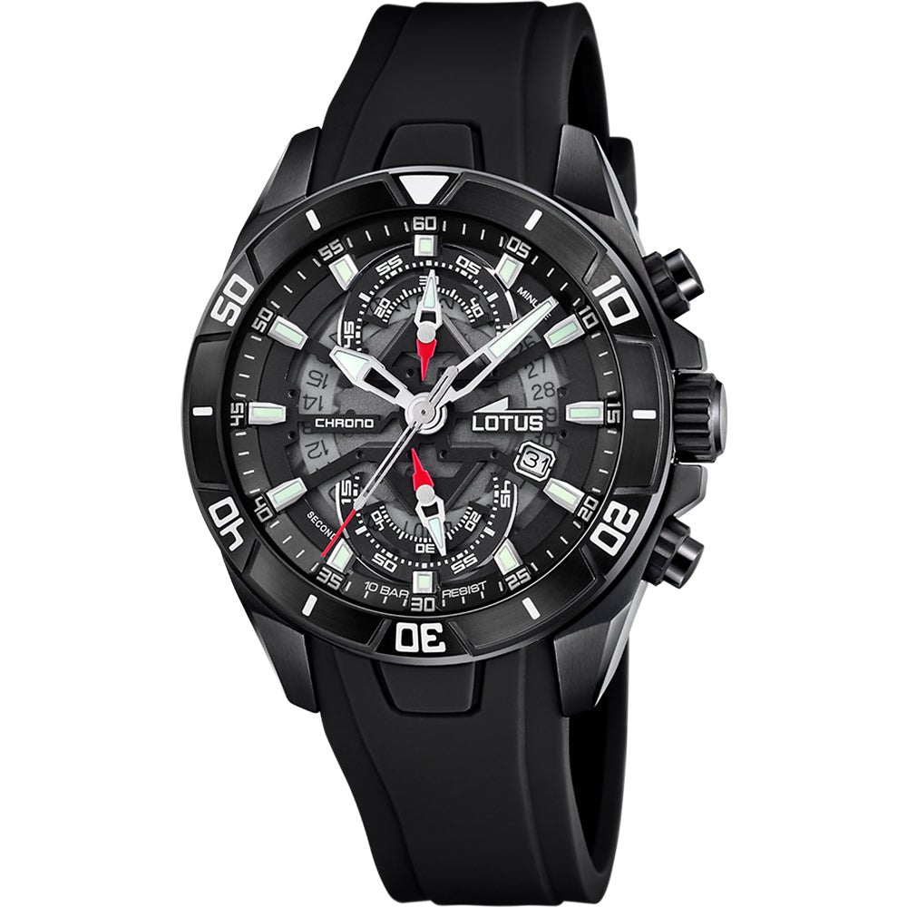 Lotus Vortex Black & Leather Watch | 18945/6 | TIME Watches