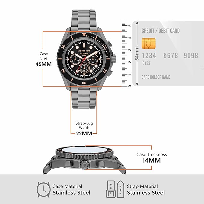 Michael Kors Maritime Grey Dial and Stainless Steel 44mm Men's