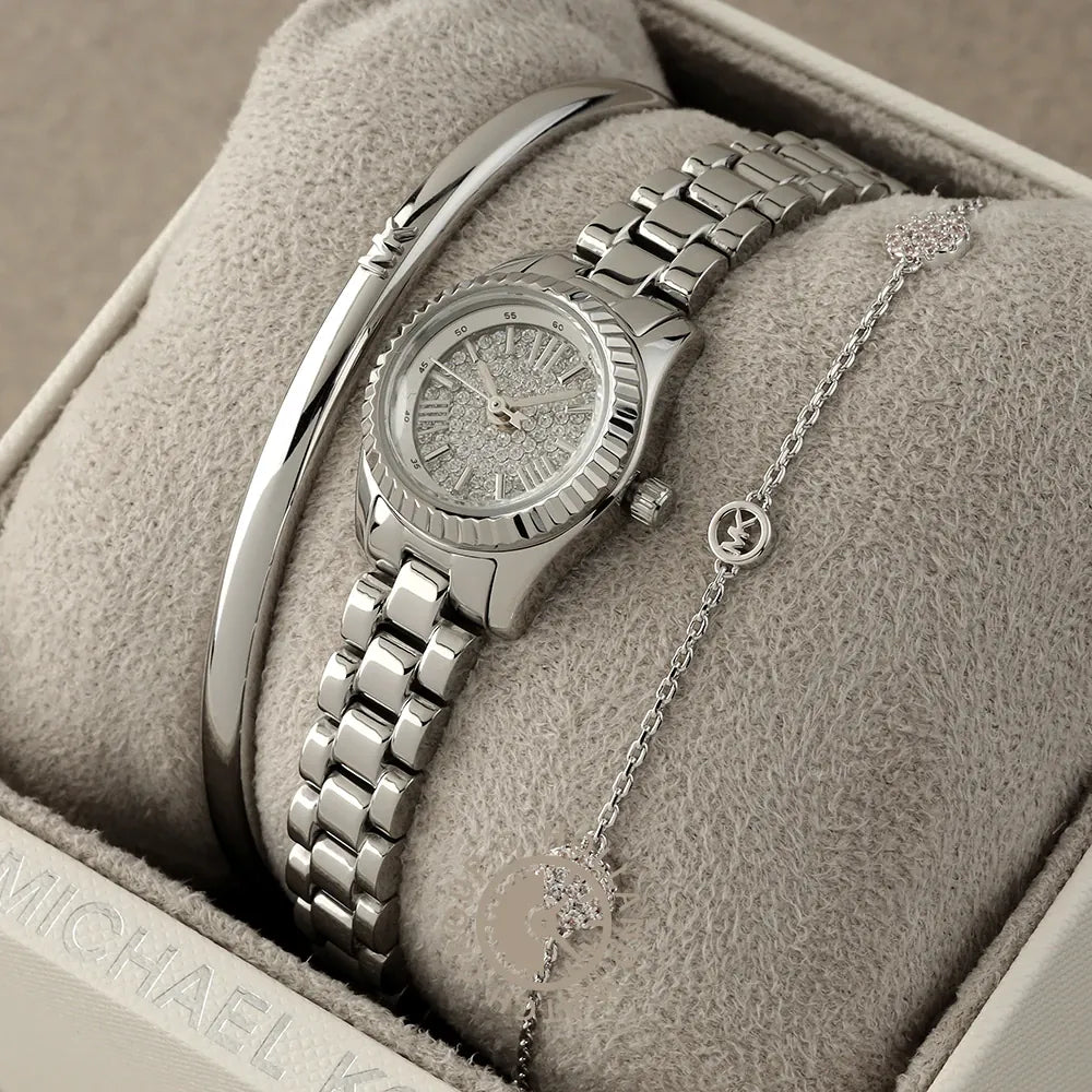 Michael Kors Lexington Silver Bracelet Bangle and Women's Watch Set | MK4948SET