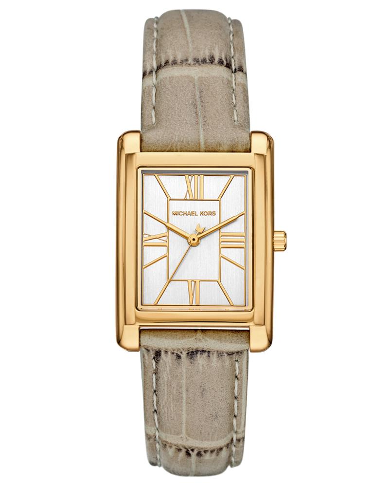 Michael Kors Essex Rectangle Leather Gold White Women's Watch | MK4964