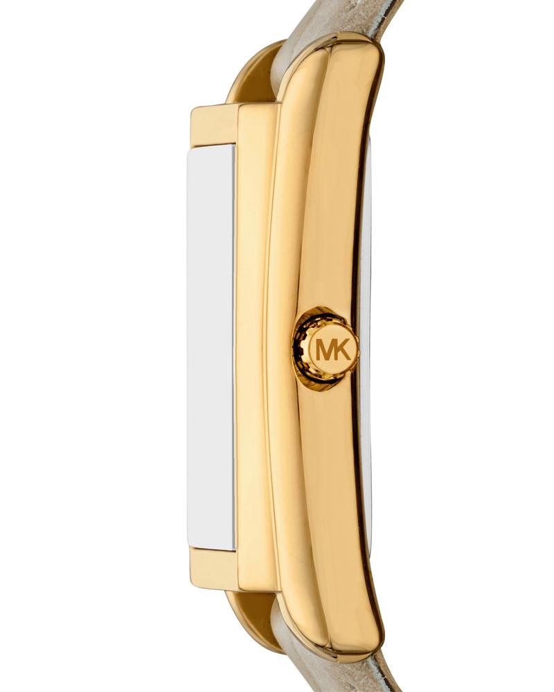 Michael Kors Essex Rectangle Leather Gold White Women's Watch | MK4964