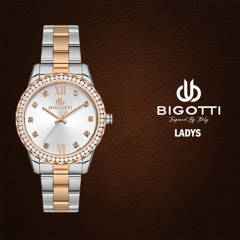 Bigotti Two-Tone Watch Mother of Pearl Dial Stainless Steel Strap | BG.1.10496-5