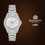 Bigotti Silver Multi-Dial Stones Stainless Steel Woman's Watch | BG.1.10569-1