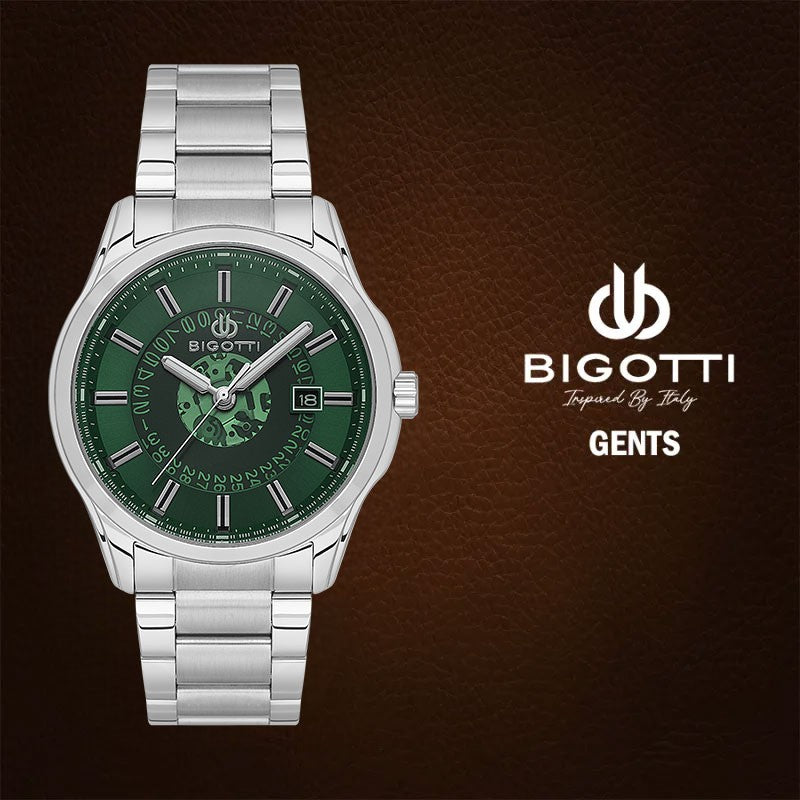 Bigotti Stainless Steel Green Dial Calendar Watch | BG.1.10591-3