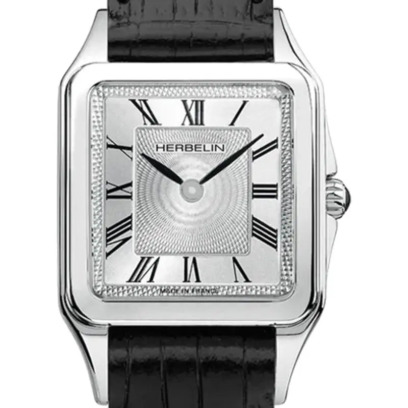 Herbelin Luna Stainless Steel Square Silver Dial Black Leather Women's Watch | 17457AP01