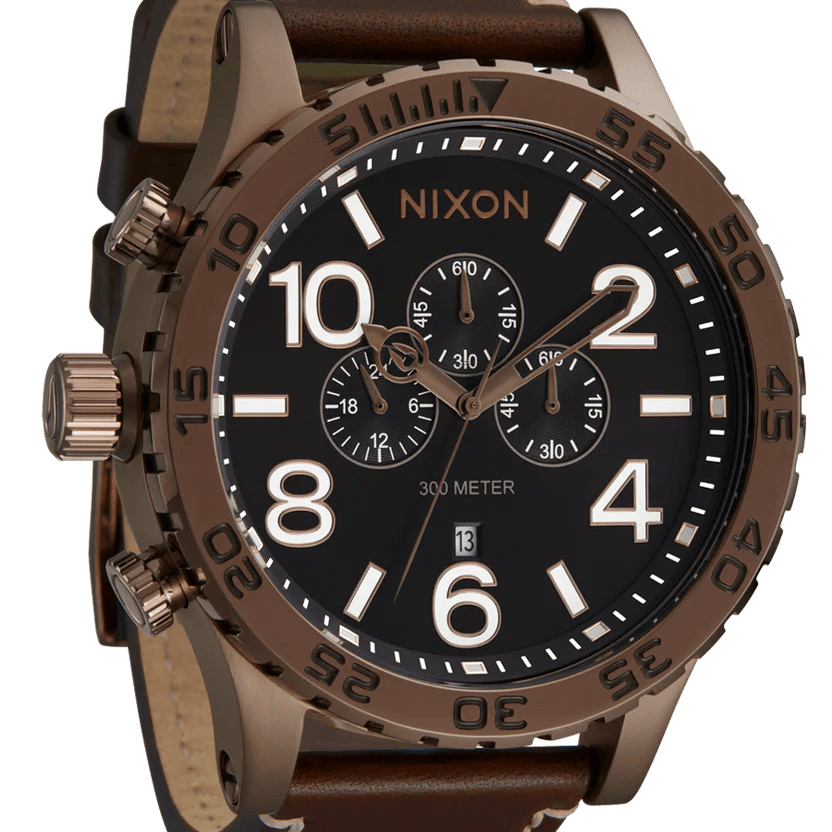 NIXON 51 - 30 Chrono Brown Dial and Brown Leather 42mm Men's Watch | A13925240 - 00 | TIME Watches
