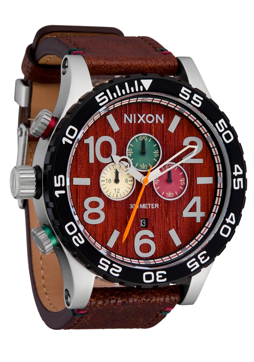 NIXON 51 - 30 Chrono Silver Dial and Silver Leather 42mm Men's Watch | A13925341 - 00 | TIME Watches