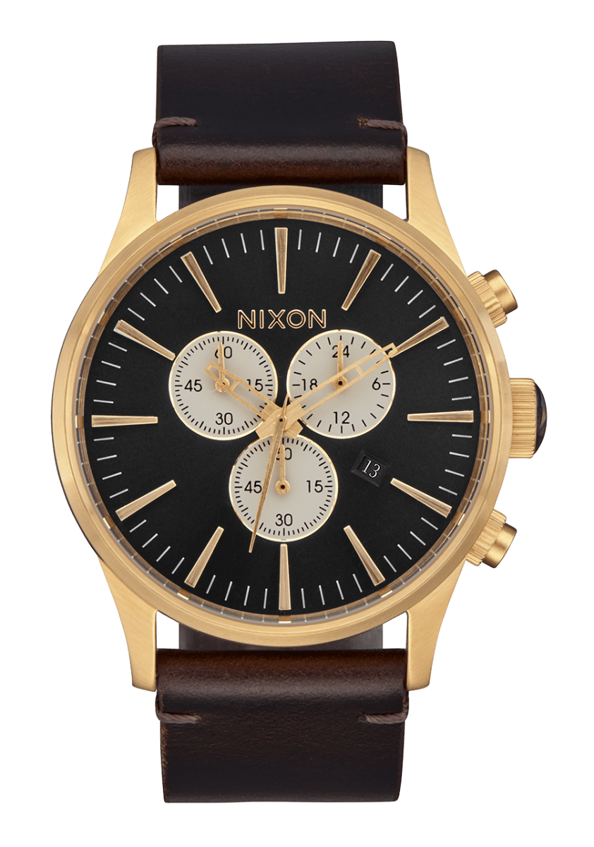 NIXON Sentry Chrono Brown Dial and Gold Leather 42mm Unisex Watch | A4055033 - 00 | TIME Watches
