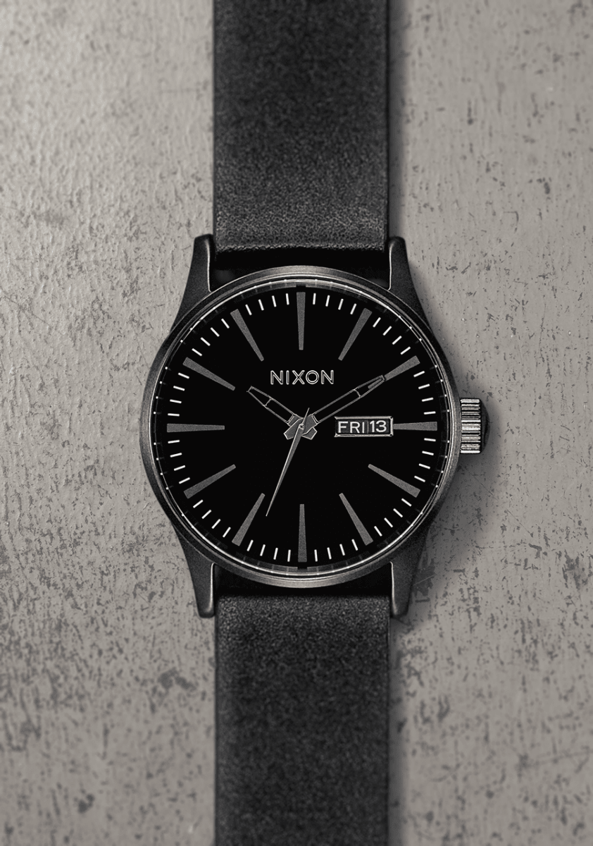 NIXON Sentry Leather Black Dial and Black Leather 42mm Men's Watch | A105001 - 00 | TIME Watches