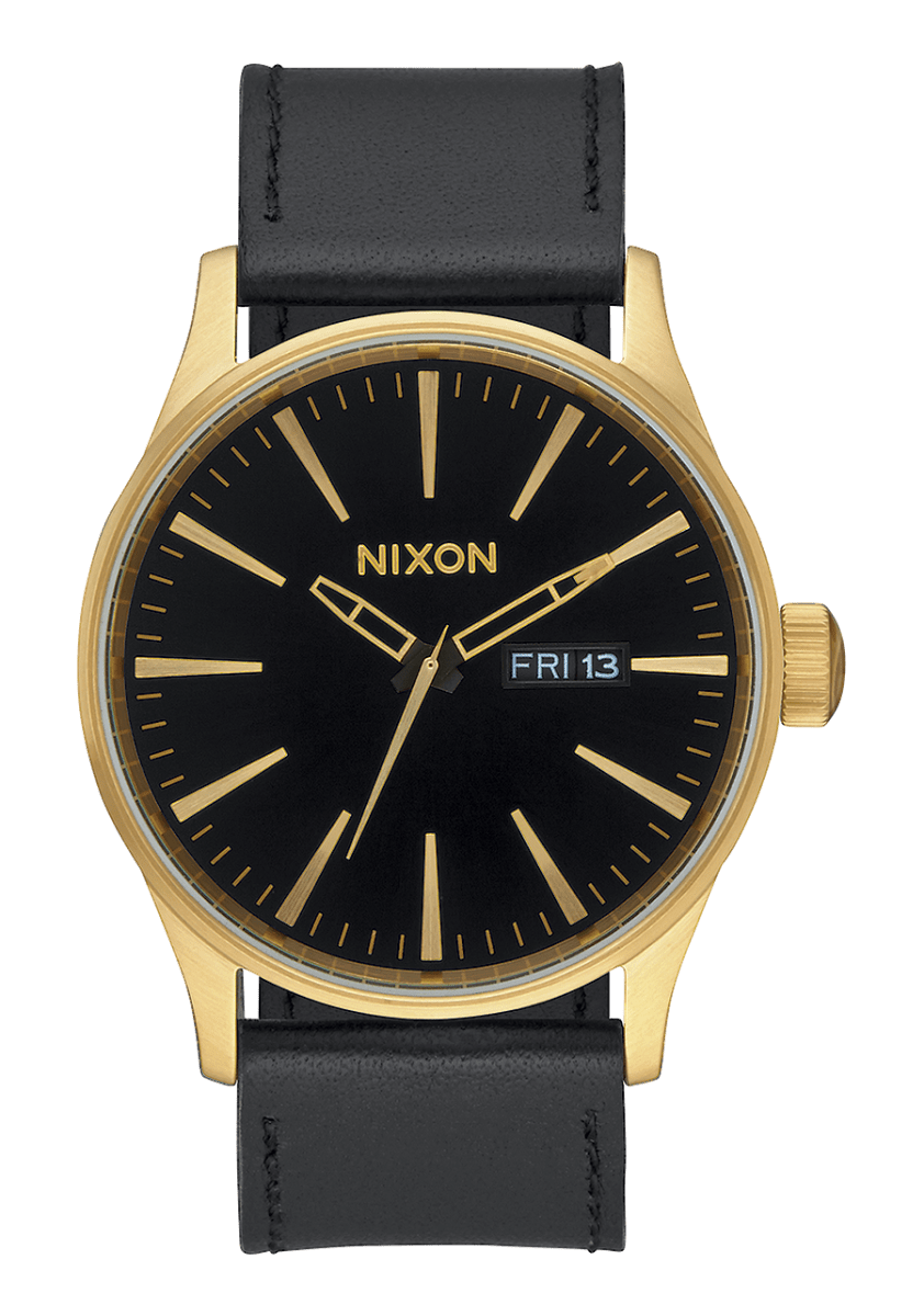 NIXON Sentry Leather Gold Dial and Black Leather 40mm Unisex Watch | A105513 - 00 | TIME Watches