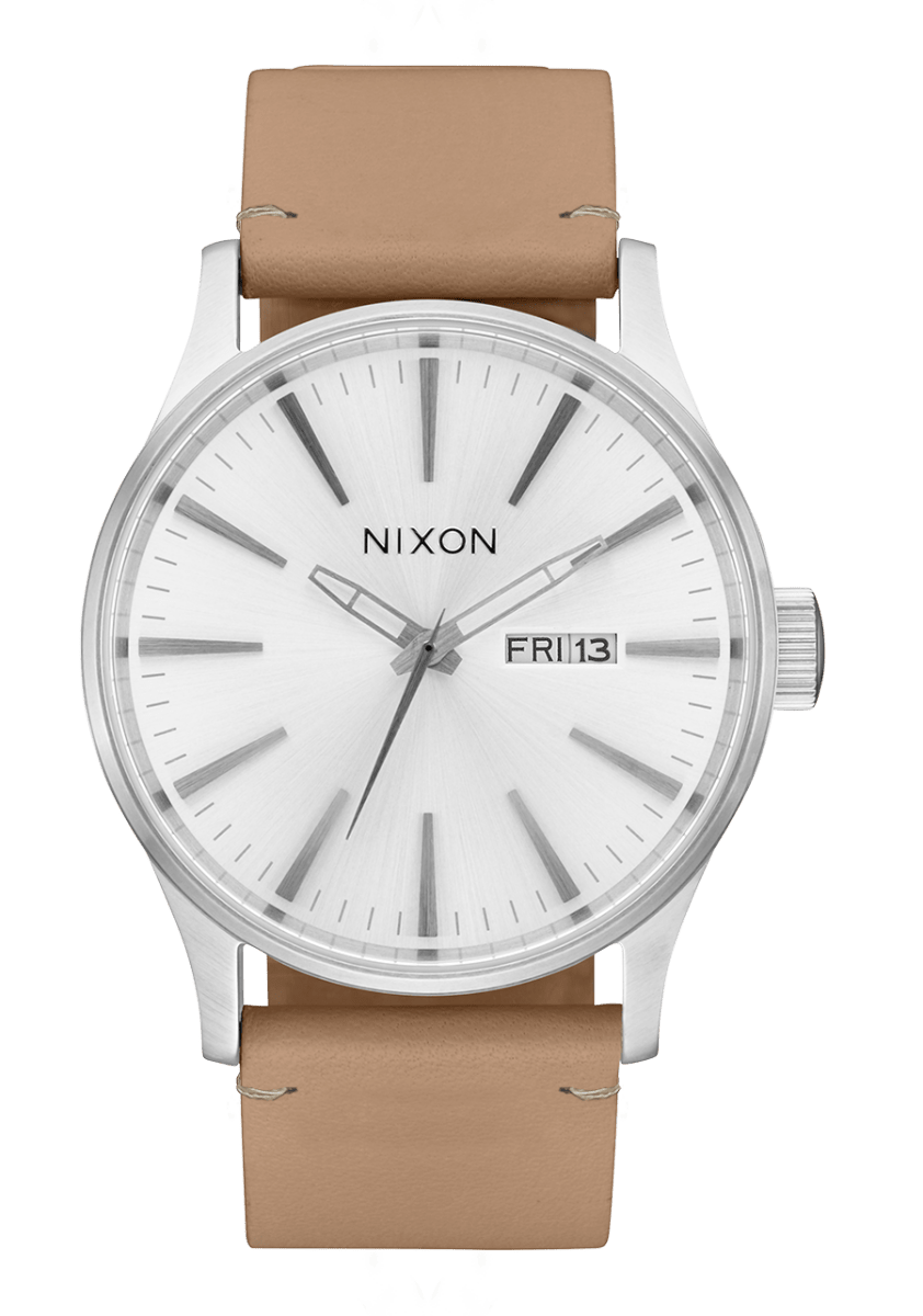 NIXON Sentry Leather Silver Dial and Silver Leather 40mm Unisex Watch | A1055095 - 00 | TIME Watches